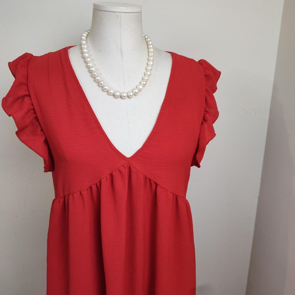 Altar'd State Dress Womens Small Red V Neck Ruffle Hem Swing Lined Sundress - Picture 3 of 15